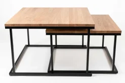 Riverbank Couchtisch Set quadratisch massiv eiche mit Metallgestell