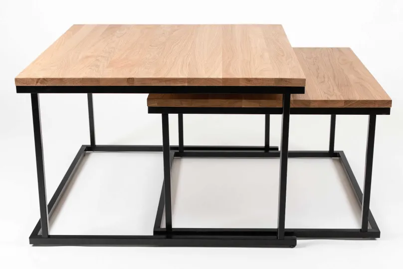 Riverbank Couchtisch Set quadratisch massiv eiche mit Metallgestell