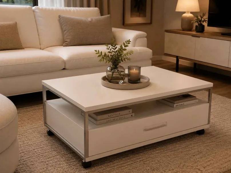 mkpreis Couchtisch weiß mit Schublade Outlet