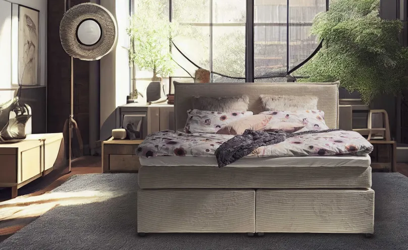 MKS Möbel Gina Boxspringbett 180x200 cm Breitcord beige Clearance