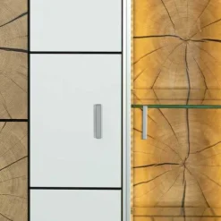 Larix Orbano white TV Unterschrank mit Hirnholz Applikation weiß / alteiche Clearance