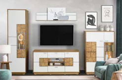 Larix Orbano white Wohnwand mit Hirnholz Applikation weiß / alteiche Best