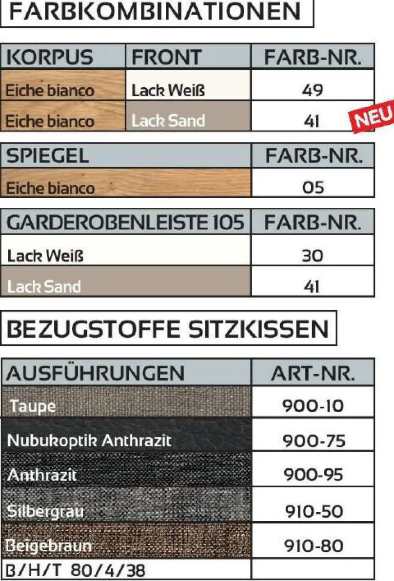 Voss Möbel GmbH V100 Flurgarderobe mit Sitzbank Discount