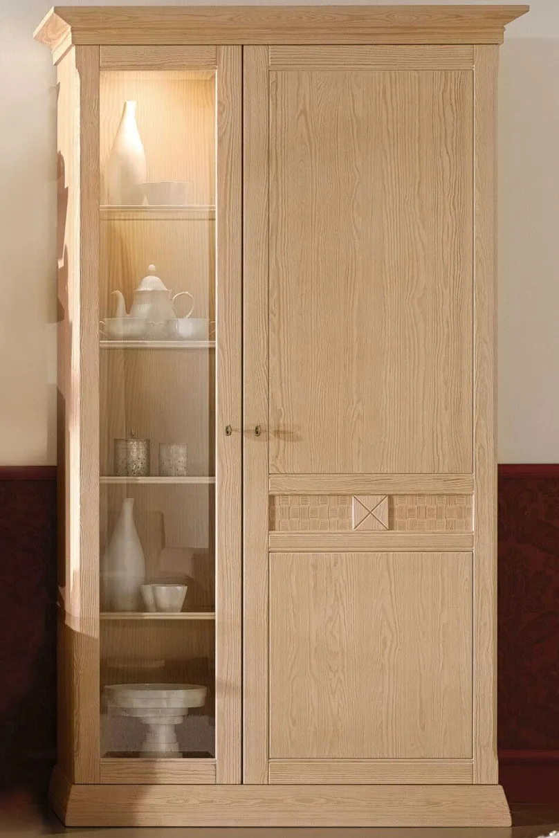 Effedue s.r.l. Vienna Wohnzimmerschrank mit Vitrine Pinie massiv in 4 Farben Clearance